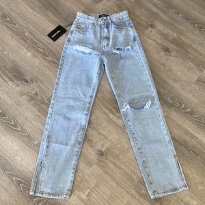 PLT Petite Bleach Washed Split Hem Jeans